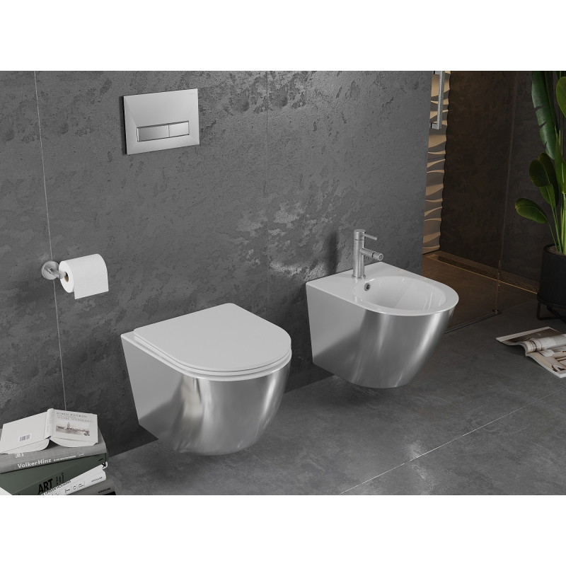 Mexen Lena miska wc Rimless z deską wolnoopadającą slim, duroplast, biała/srebrna - 30224004