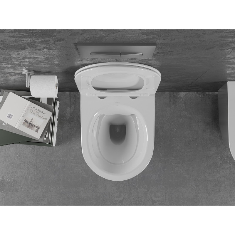 Mexen Lena miska wc Rimless z deską wolnoopadającą slim, duroplast, biała/srebrna - 30224004