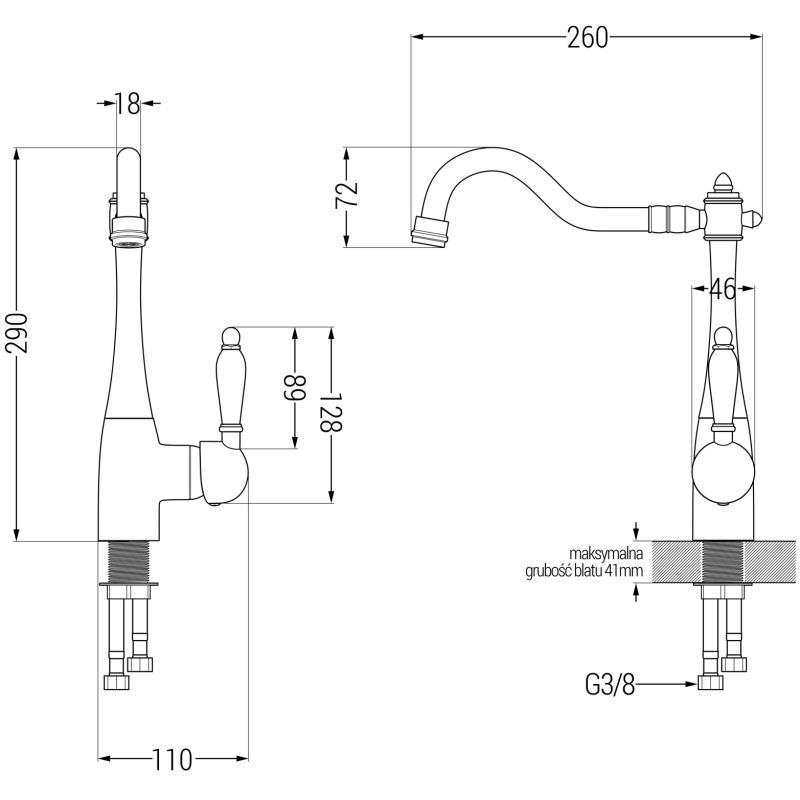 Mexen Tomas zlewozmywak granitowy 2-komorowy z baterią kuchenną Carla, czarny nakrapiany - 6516-76-670700-00