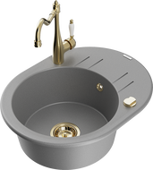 Mexen Kevin zlewozmywak granitowy 1-komorowy z ociekaczem i baterią kuchenną Carla, szary - 6517-71-670700-50