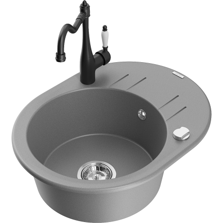 Mexen Kevin zlewozmywak granitowy 1-komorowy z ociekaczem i baterią kuchenną Carla, szary - 6517-71-670700-70