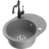 Mexen Kevin zlewozmywak granitowy 1-komorowy z ociekaczem i baterią kuchenną Carla, szary - 6517-71-670700-70