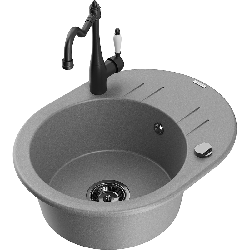 Mexen Kevin zlewozmywak granitowy 1-komorowy z ociekaczem i baterią kuchenną Carla, szary - 6517-71-670700-70-B