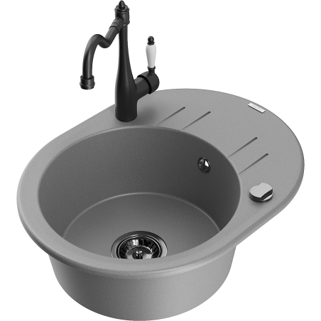 Mexen Kevin zlewozmywak granitowy 1-komorowy z ociekaczem i baterią kuchenną Carla, szary - 6517-71-670700-70-B