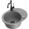 Mexen Kevin zlewozmywak granitowy 1-komorowy z ociekaczem i baterią kuchenną Carla, szary - 6517-71-670700-70-B