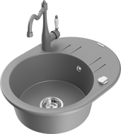 Mexen Kevin zlewozmywak granitowy 1-komorowy z ociekaczem i baterią kuchenną Carla, szary - 6517-71-670700-71