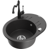 Mexen Kevin zlewozmywak granitowy 1-komorowy z ociekaczem i baterią kuchenną Carla, czarny nakrapiany - 6517-76-670700-70