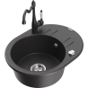 Mexen Kevin zlewozmywak granitowy 1-komorowy z ociekaczem i baterią kuchenną Carla, czarny nakrapiany - 6517-76-670700-76