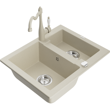Mexen Carlos zlewozmywak granitowy 1,5-komorowy z baterią kuchenną Carla, beżowy - 6518-69-670700-69