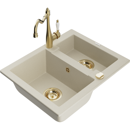 Mexen Carlos zlewozmywak granitowy 1,5-komorowy z baterią kuchenną Carla, beżowy - 6518-69-670700-50