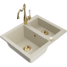 Mexen Carlos zlewozmywak granitowy 1,5-komorowy z baterią kuchenną Carla, beżowy - 6518-69-670700-50