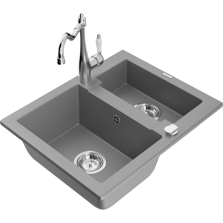 Mexen Carlos zlewozmywak granitowy 1,5-komorowy z baterią kuchenną Carla, szary - 6518-71-670700-00