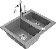 Mexen Carlos zlewozmywak granitowy 1,5-komorowy z baterią kuchenną Carla, szary - 6518-71-670700-00