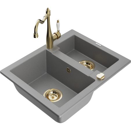 Mexen Carlos zlewozmywak granitowy 1,5-komorowy z baterią kuchenną Carla, szary - 6518-71-670700-50