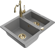 Mexen Carlos zlewozmywak granitowy 1,5-komorowy z baterią kuchenną Carla, szary - 6518-71-670700-50