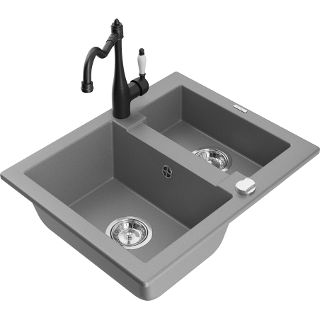 Mexen Carlos zlewozmywak granitowy 1,5-komorowy z baterią kuchenną Carla, szary - 6518-71-670700-70