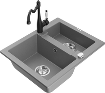 Mexen Carlos zlewozmywak granitowy 1,5-komorowy z baterią kuchenną Carla, szary - 6518-71-670700-70