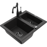 Mexen Carlos zlewozmywak granitowy 1,5-komorowy z baterią kuchenną Carla, czarny/srebrny metalik - 6518-73-670700-70-B