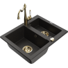 Mexen Carlos zlewozmywak granitowy 1,5-komorowy z baterią kuchenną Carla, czarny/złoty metalik - 6518-75-670700-50