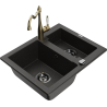 Mexen Carlos zlewozmywak granitowy 1,5-komorowy z baterią kuchenną Carla, czarny/złoty metalik - 6518-75-670700-50-B