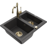 Mexen Carlos zlewozmywak granitowy 1,5-komorowy z baterią kuchenną Carla, czarny nakrapiany - 6518-76-670700-50