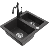 Mexen Carlos zlewozmywak granitowy 1,5-komorowy z baterią kuchenną Carla, czarny nakrapiany - 6518-76-670700-70
