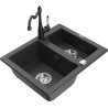 Mexen Carlos zlewozmywak granitowy 1,5-komorowy z baterią kuchenną Carla, czarny nakrapiany - 6518-76-670700-76