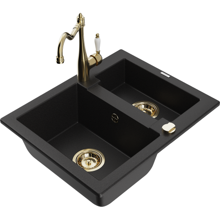 Mexen Carlos zlewozmywak granitowy 1,5-komorowy z baterią kuchenną Carla, czarny - 6518-77-670700-50