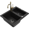 Mexen Carlos zlewozmywak granitowy 1,5-komorowy z baterią kuchenną Carla, czarny - 6518-77-670700-50-B