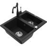 Mexen Carlos zlewozmywak granitowy 1,5-komorowy z baterią kuchenną Carla, czarny - 6518-77-670700-70