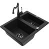 Mexen Carlos zlewozmywak granitowy 1,5-komorowy z baterią kuchenną Carla, czarny - 6518-77-670700-70-B
