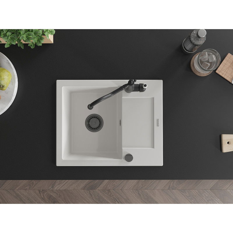 Mexen Enzo zlewozmywak granitowy 1-komorowy z ociekaczem i baterią kuchenną Carla, biały - 6506-20-670700-70