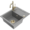 Mexen Enzo zlewozmywak granitowy 1-komorowy z ociekaczem i baterią kuchenną Carla, szary - 6506-71-670700-50