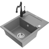 Mexen Enzo zlewozmywak granitowy 1-komorowy z ociekaczem i baterią kuchenną Carla, szary - 6506-71-670700-70