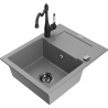 Mexen Enzo zlewozmywak granitowy 1-komorowy z ociekaczem i baterią kuchenną Carla, szary - 6506-71-670700-70-B
