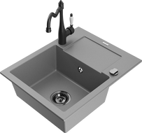 Mexen Enzo zlewozmywak granitowy 1-komorowy z ociekaczem i baterią kuchenną Carla, szary - 6506-71-670700-70-B