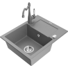 Mexen Enzo zlewozmywak granitowy 1-komorowy z ociekaczem i baterią kuchenną Carla, szary - 6506-71-670700-71
