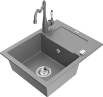 Mexen Enzo zlewozmywak granitowy 1-komorowy z ociekaczem i baterią kuchenną Carla, szary - 6506-71-670700-71
