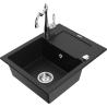 Mexen Enzo zlewozmywak granitowy 1-komorowy z ociekaczem i baterią kuchenną Carla, czarny - 6506-77-670700-00