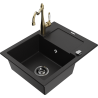 Mexen Enzo zlewozmywak granitowy 1-komorowy z ociekaczem i baterią kuchenną Carla, czarny - 6506-77-670700-50-B