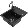 Mexen Enzo zlewozmywak granitowy 1-komorowy z ociekaczem i baterią kuchenną Carla, czarny - 6506-77-670700-70-B