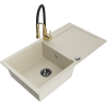 Mexen Leo zlewozmywak granitowy 1-komorowy z ociekaczem i baterią kuchenną Aster, beżowy - 6501-69-73450-57-B