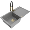 Mexen Leo zlewozmywak granitowy 1-komorowy z ociekaczem i baterią kuchenną Aster, szary - 6501-71-73450-57-G