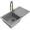 Mexen Leo zlewozmywak granitowy 1-komorowy z ociekaczem i baterią kuchenną Aster, szary - 6501-71-73450-57-B