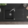 Mexen Leo zlewozmywak granitowy 1-komorowy z ociekaczem i baterią kuchenną Aster, czarny/srebrny metalik - 6501-73-73450-07