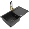 Mexen Leo zlewozmywak granitowy 1-komorowy z ociekaczem i baterią kuchenną Aster, czarny/srebrny metalik - 6501-73-73450-57-B