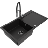 Mexen Leo zlewozmywak granitowy 1-komorowy z ociekaczem i baterią kuchenną Aster, czarny - 6501-77-73450-07-B