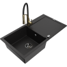 Mexen Leo zlewozmywak granitowy 1-komorowy z ociekaczem i baterią kuchenną Aster, czarny - 6501-77-73450-57-B