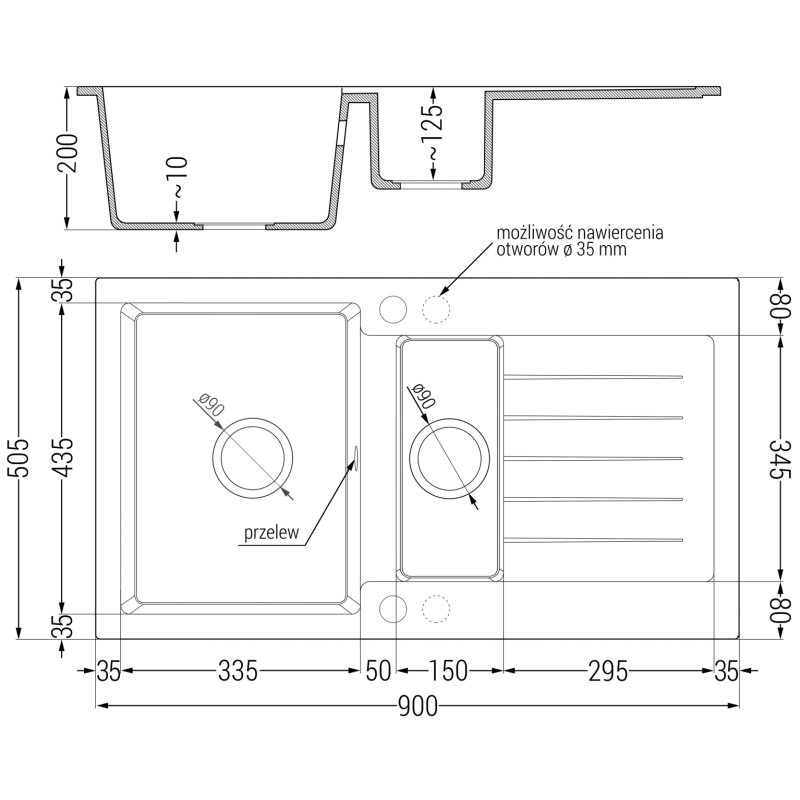 Mexen Matias zlewozmywak granitowy 1,5-komorowy z ociekaczem i baterią kuchenną Aster, biały - 6502-20-73450-70-B