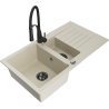 Mexen Matias zlewozmywak granitowy 1,5-komorowy z ociekaczem i baterią kuchenną Aster, beżowy - 6502-69-73450-70-B
